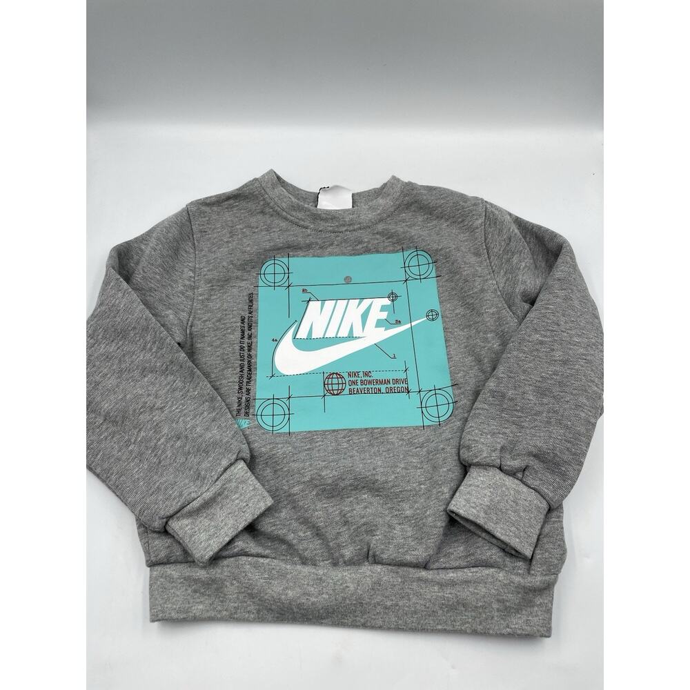 Nike Unisex Logo Gray Teal Pullover Hoodie Sweater Graphic Logo Toddler Sz Small
